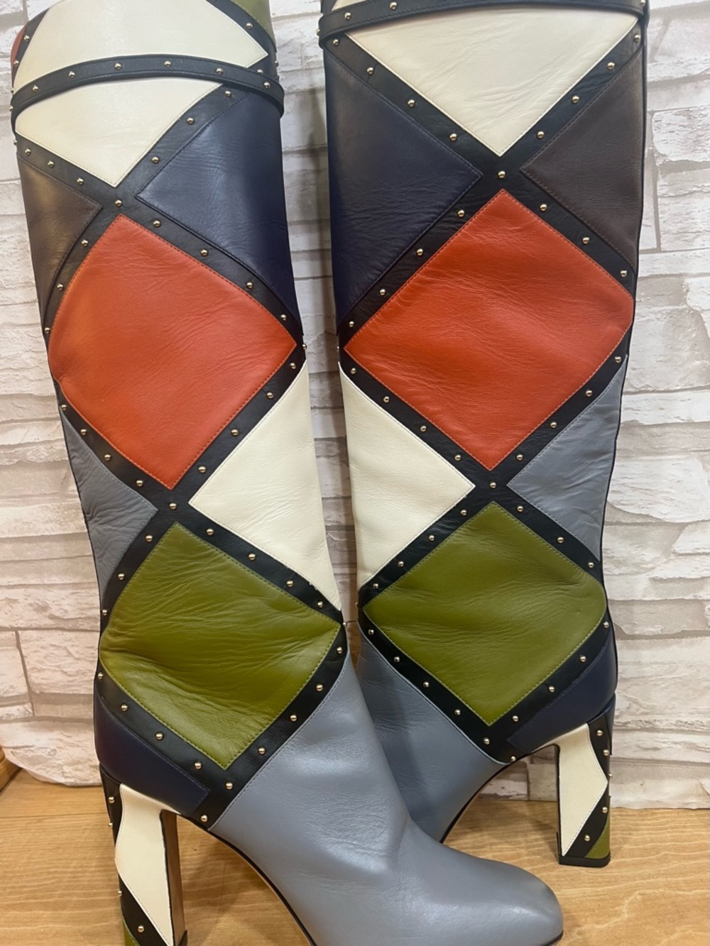 Valentino Garavani Multicolor Patchwork Leather Knee Boots - Picture 3 of 16